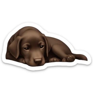 Chocolate labrador puppie sleeping in a blue bed sticker