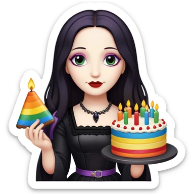 goth monalisa holding a rainbow birthday cake  sticker