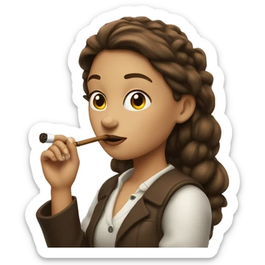 Girl with brown hair smoking pipe sticker
