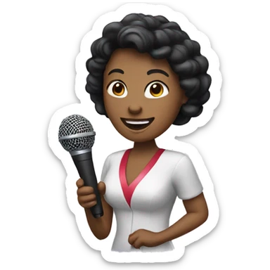 A hostess is holding a microphone. sticker