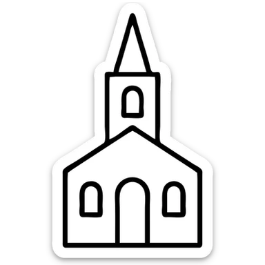 outlined icon of a traditional church building with steeple, no fill sticker