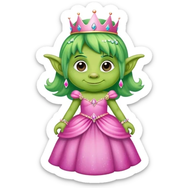 Green forest Troll wearing pink princess dress and sparkles  sticker