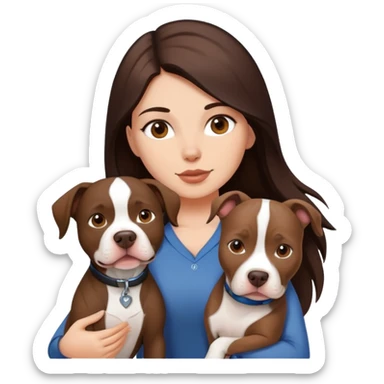 girl with dark brown long hair with her pitbull dog brown and white sticker