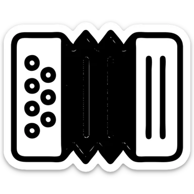 black accordion with a red squeezebox, clear details, icon style, no background sticker