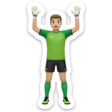 goalkeeper, standing, wearing a green shirt, shorts, socks and football trainers, with arms raised sticker