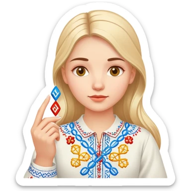 Ukrainian girl in traditional embroidered vyshyvanka shirt holding a DNA molecule in her hand sticker