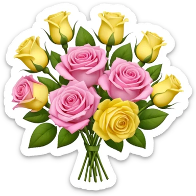 A mixed bouquet of pink roses and yellow lisianthus sticker