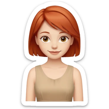 girl-,-short-layer-red-hair wear beige dress sticker