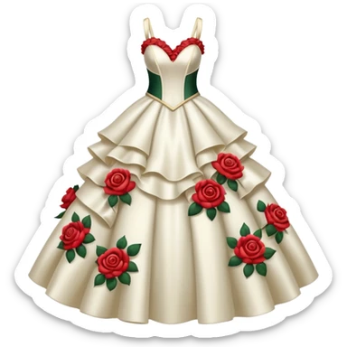 Hyper Realistic ornate Wedding dress displays ruffles and roses sticker