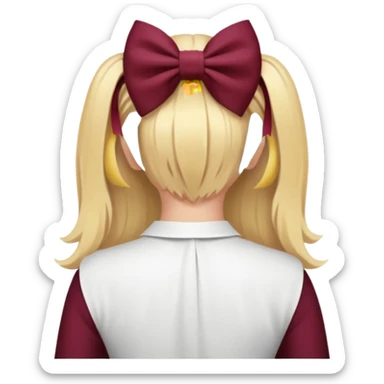 A burgundy bow in blond hair from the back sticker