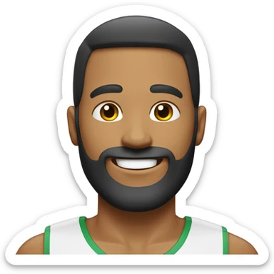 Homme athlétique au visage rond. Il a le teint blanchâtre et a un beau sourire avec une barbe courte et clairsemée. sticker