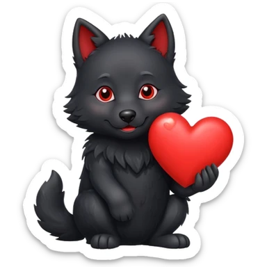 cute black wolf holding a heart sticker