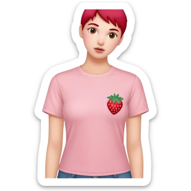 pastel pink shirt with embroidered strawberry sticker