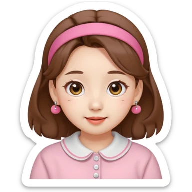 “Cartoon emoji of Nayeon from TWICE, short round face, puffy cheeks, big round eyes with gentle droop, button nose, playful smile, cute hairband” sticker