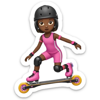 Roller blader black little girl sticker