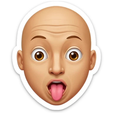 Bald man sticking out a silly pointed tongue sticker