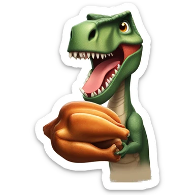 Tyrannosaurus Rex holding a thanksgiving turkey sticker