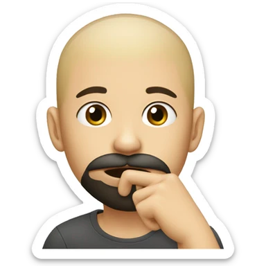 a young man, with almost shaved hair and a black beard, who puts his finger in front of his mouth sticker