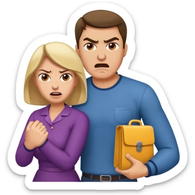 a man angrily moving his wife out the way  sticker