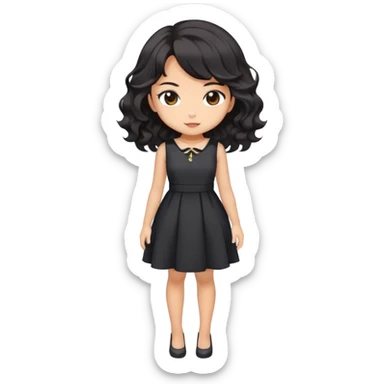 Cute kawaii gorgeous anime lady with black wavy hair wearing a soft feminine dress but looking confident like a boss lady sticker