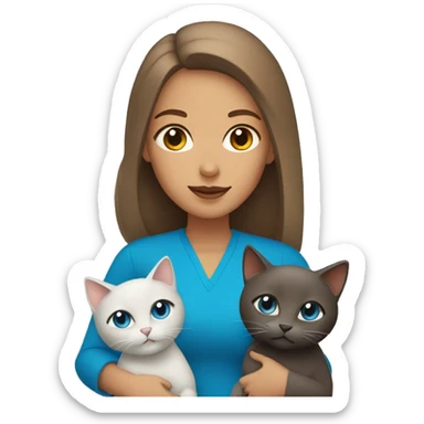 Woman with brown and blue eyes holding a gray cat sticker