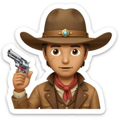 A cowboy pointing his revolver in your face  and saying, "Give me your money." sticker