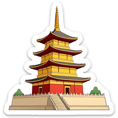 Giant Wild Goose Pagoda Xi'an, simplified emoji style with bold outlines and bright colors, cartoon style tall ancient Buddhist pagoda sticker