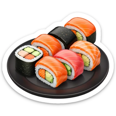 Sushi rolls rice outside restaurant plate sticker