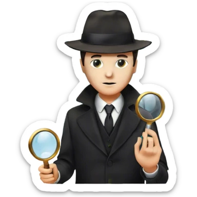 A colorful collage featuring iconic detective elements—magnifying glass, a fedora hat, a cigarette, a shadowy figure, and a mysterious city backdrop, a board with photos of suspects. Include subtle clues like fingerprints or a crime scene. Retro movie poster style. Transparent background. sticker