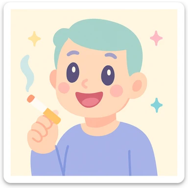 a man with a big smile, holding a cigarette, cute and cheerful style sticker