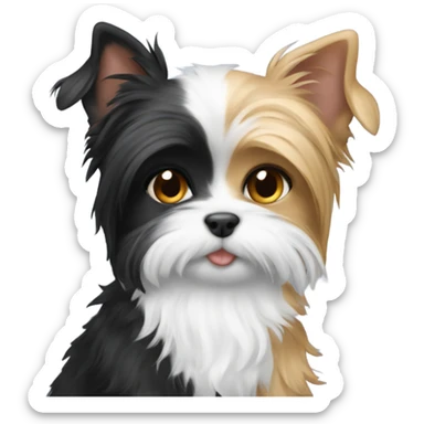 Yorkie hugging a black and white cat  sticker