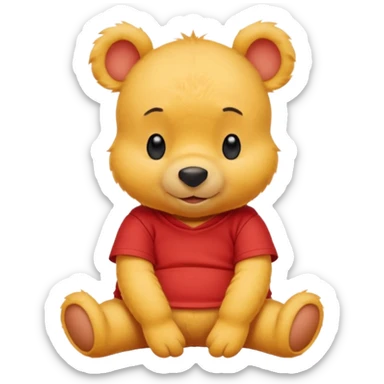 a cute sitting whinne the pooh in a red t shirt sticker
