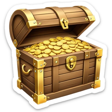 wooden treasure chest filled with gold coins and jewels sticker