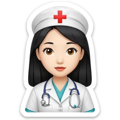 Asian girl with long black hair nurse sticker