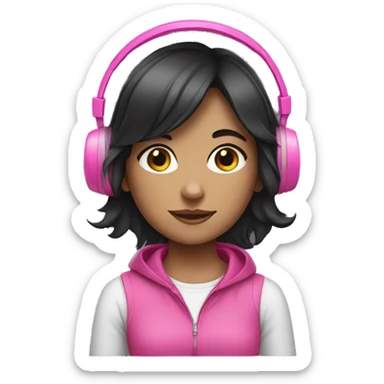Dark hair girl with pink headphones sticker