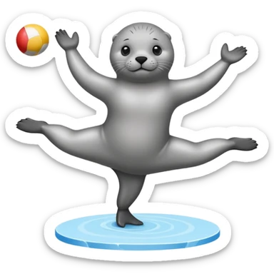 A seal performing gymnastics and juggling on ice sticker