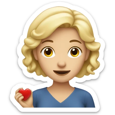 A European blonde woman holds her heart in her hands sticker
