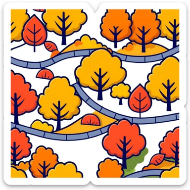 autumn fall scene with vibrant, multicolored leaves and trees sticker