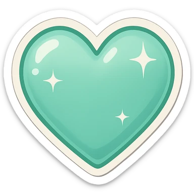 Add sparkles with a soft shadow to the mint color heart, keep the background transparent. sticker