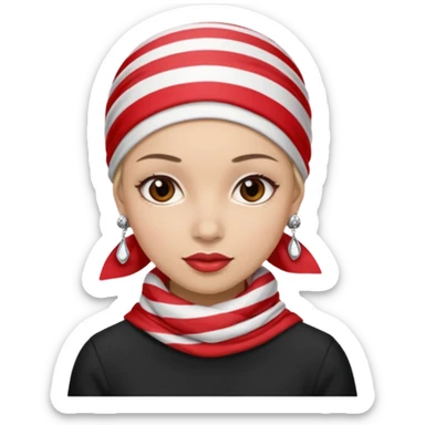 woman with red and white striped headscarf and black jewelry sticker