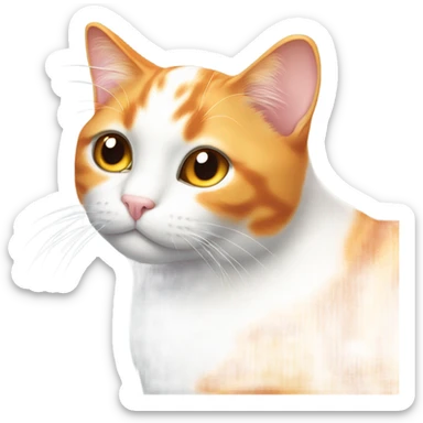 make me entire body white orange cat with cute shiny eyes,  from half side perspective sticker