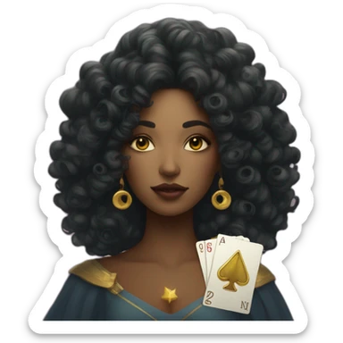 woman with curls and a tarot card with gold star on her had sticker