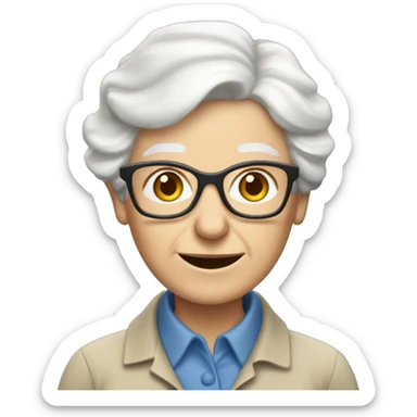 old white lady from ireland with glasses white hair, blue eyes, and like biologist (like khaki short sleeve button down shirt and a khaki pants)  sticker