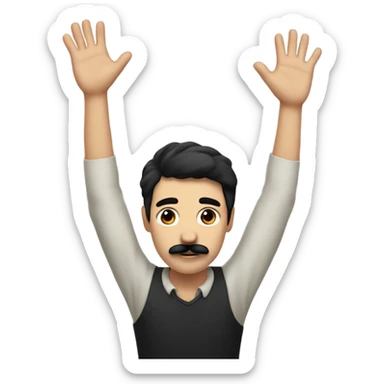 Man whit black hair and black square mustache and he is raising his hand sticker