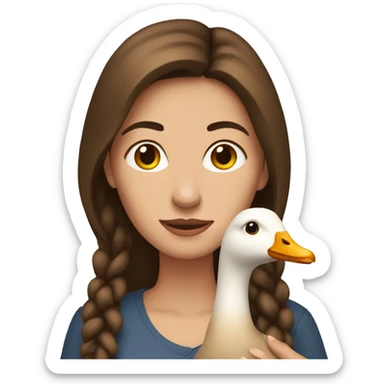Woman with brown hair holding goose  sticker