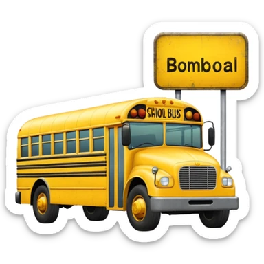 a school bus with bomboclat text in dianogal in front of it sticker