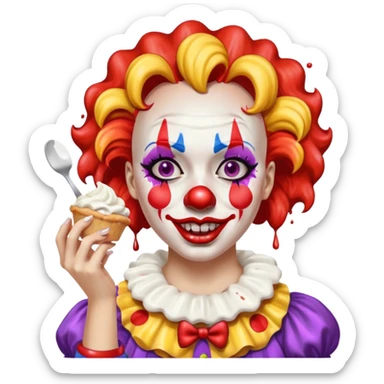 Clown woman gets pied sticker