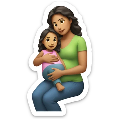 Hispanic Mom pregnant with a little girl sitting next to her sticker