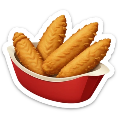5 breaded chicken tenders of varying sizes and shapes in a red paper food boat sticker
