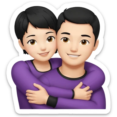 buff korean Man black hair hugging girl with black pixie cut  sticker